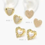 Aretes Corazones Perla Chapa de Oro 704