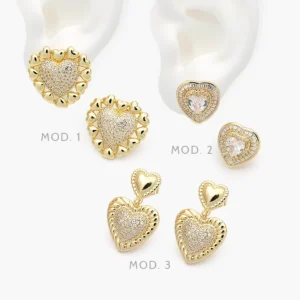 Aretes Corazones Chapa de Oro 705