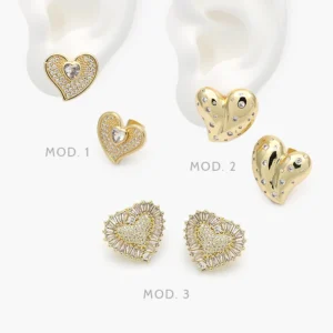 Aretes Corazones Chapa de Oro 706