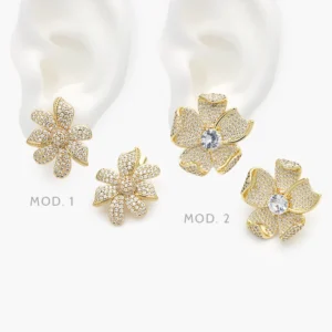 Aretes Flores Zirconias Chapa de Oro 707