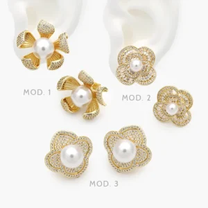 Aretes Flores Perla Chapa de Oro 709