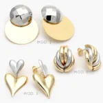 Aretes Bicolor Corazones Chunky Chapa de Oro 720