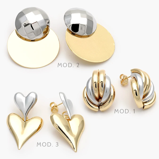 CA10720 Aretes Bicolor Corazones Chunky Chapa de Oro 720 - Image 1