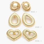 Aretes Chunky Corazones Gotas Chapa de Oro 721 - Modelo 1