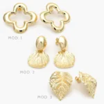 Aretes Chunky Flores Tréboles Hojas Chapa de Oro 722