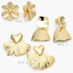 Aretes Chunky Flores Corazones Chapa de Oro 723 - Modelo 1
