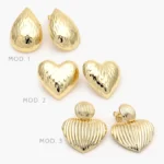 Aretes Chunky Gotas Corazones Chapa de Oro 725