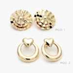 Aretes Chunky Corazones Chapa de Oro 727 - Modelo 1