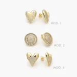 Aretes Corazones Piedras Blancas  Chapa de Oro 732