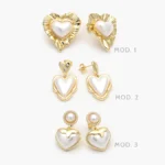 Aretes Corazones Perlas Chapa de Oro 734