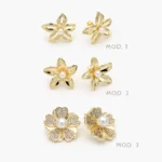 Aretes Flores Perlas Chapa de Oro 736 - Modelo 1