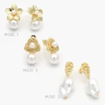 Aretes Flores Perlas Chapa de Oro 737
