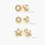 Aretes Estrellas Perlas Chapa de Oro 738