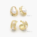 Aretes Chunky Perlas Chapa de Oro 741 - Modelo 1