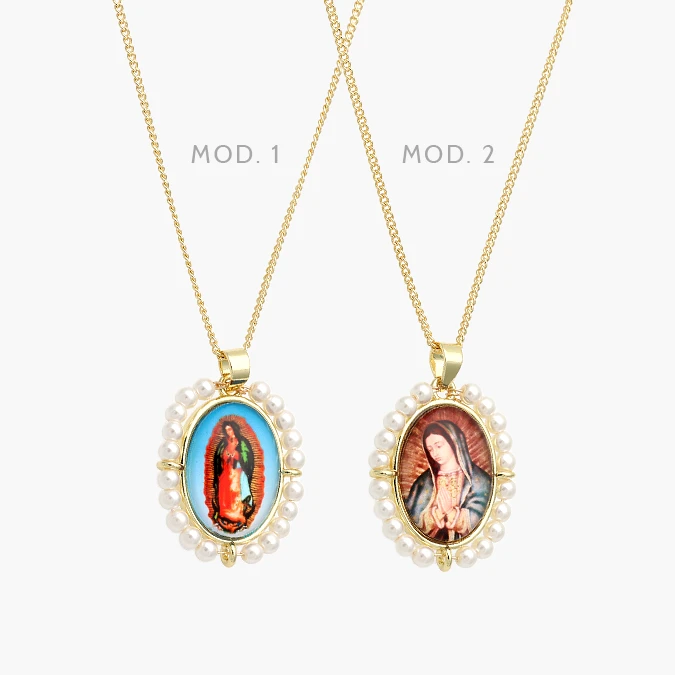 CDR0420 Collar Virgen de Guadalupe Perlas Chapa de Oro 420 - Image 1