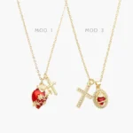 Collar Sagrado Corazón Cruz Zirconias Blancas Chapa de Oro 422