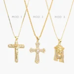 Collar Cruz Cristo Zirconias Blancas Chapa de Oro 423