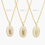 Collar Virgen de Guadalupe Zirconias Blancas y Rojas Chapa de Oro 427