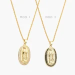Collar Virgen Guadalupe Zirconias Blancas y Negras Chapa de Oro 430