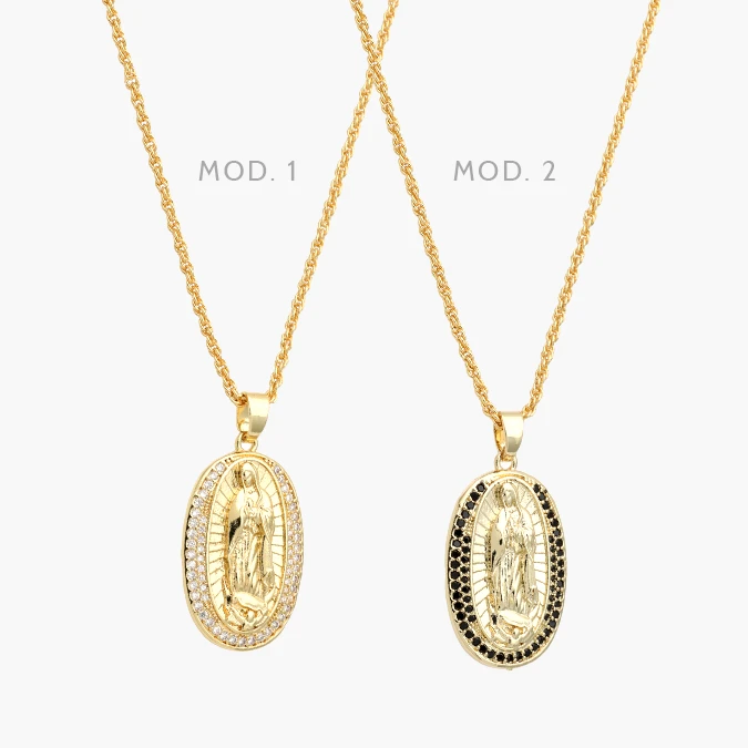 CDR0430 Collar Virgen Guadalupe Zirconias Blancas y Negras Chapa de Oro 430 - Image 1