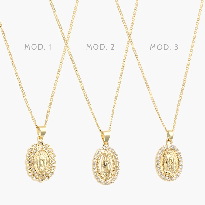 CDR0431 Collar Virgen Guadalupe Zirconias Blancas Chapa de Oro 431 - Image 1