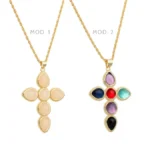 Collar Cruz Zirconias Colores y Blancas Chapa de Oro 439