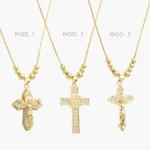Collar Cruz Cristo Zirconias Blancas Chapa de Oro 441