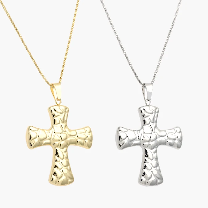 CDR0443 Collar Cruz Chunky Liso Sin Piedras Chapa de Oro/Rodio 443 - Image 1