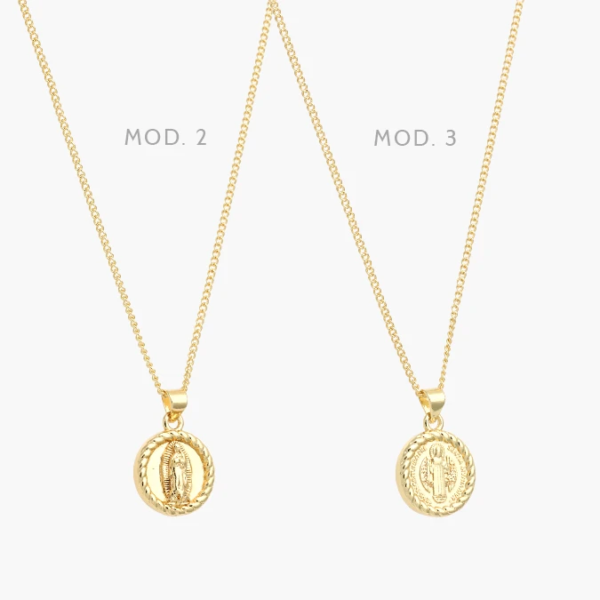 CDR0451 Collar Virgen de Guadalupe San Benito Liso Sin Piedras Chapa de Oro 451 - Imagen 1