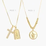 Collar Cruz Virgen Guadalupe Arcangel Chapa de Oro 452 - Modelo 1