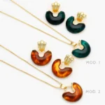 Juego Acrílico Naranja y Verde Chapa de Oro 0168 - Modelo 1
