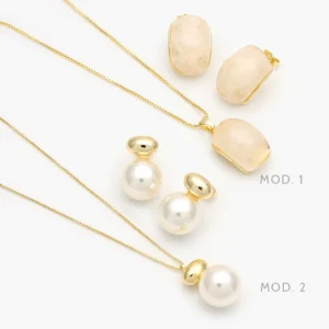 Juego Acrílico Blanco Perlas Chapa de Oro 170