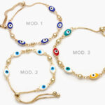 Pulso Ajustable Ojo Turco Blanco y Azul Chapa de Oro 248 - Modelo 1