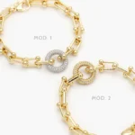 Pulso Eslabones Bicolor Zirconias Blancas Chapa de Oro 299