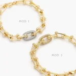 Pulso Eslabones Bicolor Zirconias Blancas Chapa de Oro 300