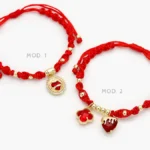 Pulso Tejido Sagrado Corazón Flor Trebol Zirconia Roja Chapa de Oro 301