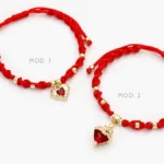 Pulso Tejido Sagrado Corazón Zirconia Roja Chapa de Oro 302
