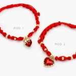 Pulso Tejido Corazón Zirconia Roja Chapa de Oro 303