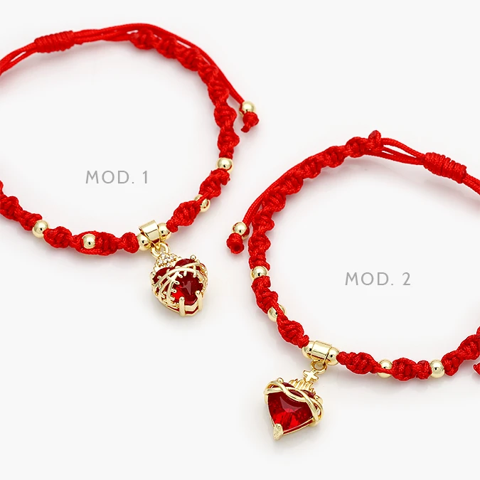CP0304 Pulso Tejido Sagrado Corazón Zirconia Roja Chapa de Oro 304 - Image 1