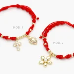 Pulso Tejido Rojo Cruz Flor Perla Chapa de Oro 306 - Modelo 1