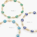 Pulso Ojo Turco Verde Azul Marino y Cielo Chapa de Oro 308 - Modelo 1