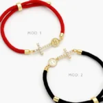 Pulso Ajustable Rojo y Negro Cruz Zirconias Blancas Chapa de Oro 315