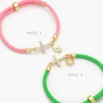 Pulso Ajustable Rosa y Verde Cruz Zirconias Blancas Chapa de Oro 316