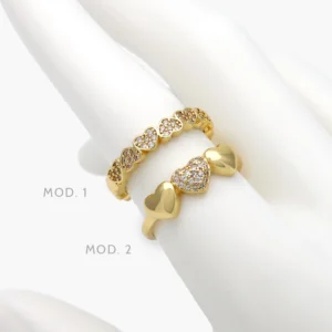 Anillo Ajustable Chapa de Oro Corazones 1348