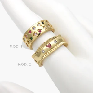 Anillo Ajustable Chapa de Oro Corazones Zirconias 1392