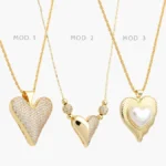 Collar Corazon Zirconias Perlas Chapa de Oro 717 - Modelo 1