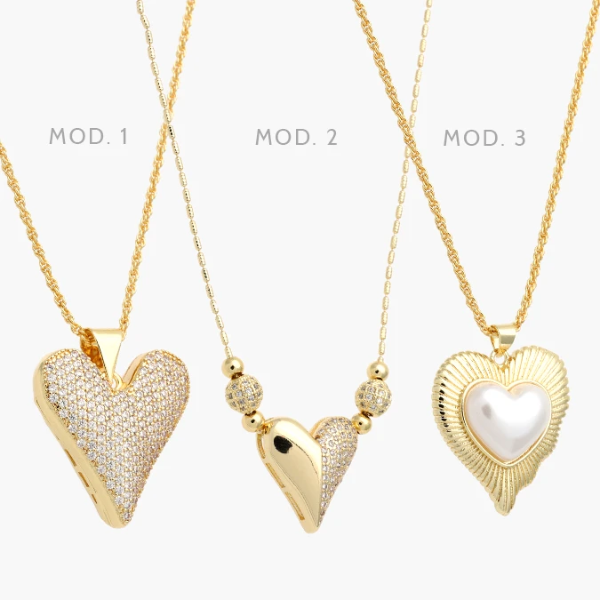 CTD717 Collar Corazon Zirconias Perlas Chapa de Oro 717 - Image 1