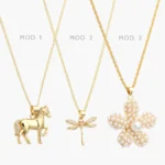 Collar Caballo Libélula Flor Perlas Chapa de Oro 723
