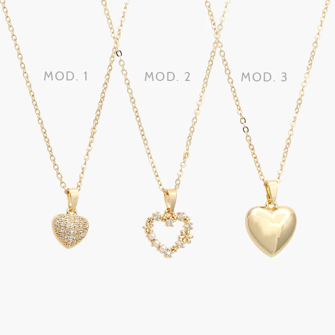 CTD727 Collar Corazón Zirconias Blancas Chapa de Oro 727 - Image 1