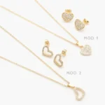 Juego Corazones Zirconias Blancas Chapa de Oro 0149 - Modelo 1